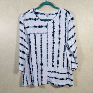 2/$10 04108 Multiples teal & white tie dye 3/4 sleeve knit top PXL NEW